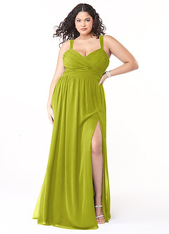 Azazie Aziza At-home Try On Dresses Wisteria A-Line V-Neck Pleated Chiffon Dress image7