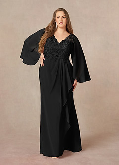 Azazie Perry vestidos de madre de la novia Vestido de Negro de Gasa de Sirena con Encaje cuello pico image7