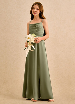 Azazie Chamomile Girls Formal Robe Demoiselle D'honneur Fillette Robe Trapèze en Satin extensible Plissée Pistache image3