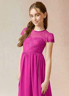 Azazie Delevingne Junior Jurk van Chiffon met A-Lijn Kant Fuchsia image4
