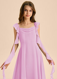 Azazie Carmin Junior Abito A-Line in Chiffon Increspato Rosa Confetto image7