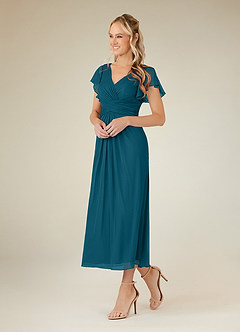 Azazie Vera Mère de la mariée Robes Robe Trapèze en Maille Col V plissé Bleu Encre image2