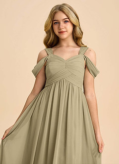 Azazie Lianne Junior Moss Green A-Line Off the Shoulder Chiffon Dress image4