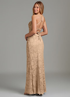 Azazie Ola Bridesmaid Dresses Champagne Mermaid Corset Floral Burnout Dress image2