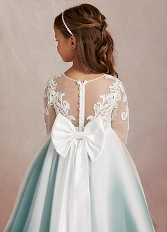 Azazie Elodie Blumenmädchenkleider Ballkleid Spitze Kleid Elfenbein Pfau image8