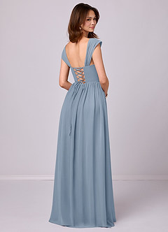 Barbie ♥ Azazie Bridesmaid Dresses Dusty Blue A-Line Corset Chiffon Dress image5