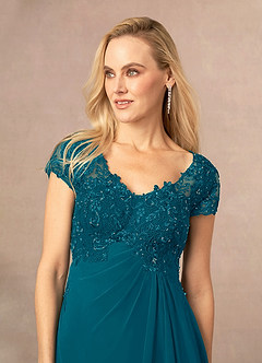 Azazie Jetta Mère de la mariée Robes Robe Trapèze en Mousseline de soie Paillettes Bleu Encre image4