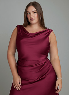 Azazie Kieryn Vestidos de damas de honor Vestido Borgoña de Satén Elástico de Corte Sirena con Plisado image6