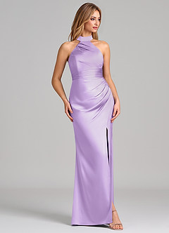 Azazie Karlotta Bridesmaid Dresses Lilac Sheath Pleated Stretch Satin Dress image5