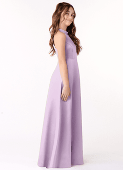 Azazie Laurel Junior Frosted Lilac A-Line Stretch Satin Dress image2