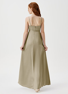 Azazie Kaylee Junior Robe Trapèze en Satin extensible avec ceinture Vert Mousse image2