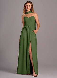 Azazie Joni Bridesmaid Dresses Olive A-Line Strapless Chiffon Convertible Dress image1