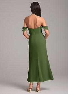 Azazie Saige Jurken voor bruidsmeisjes Converteerbaar Jurk van Chiffon met Kolom Off the Shoulder Olijf image5