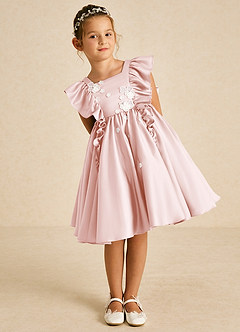 Azazie Sue Ellen vestidos de niña de las flores Vestido de Rosa Rubor de Satin Mate de Corte En A con Lazo image1