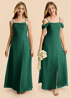 Azazie Lilly Junior Emerald A-Line Pleated Chiffon Dress image1