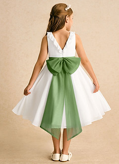 Azazie Dani Abiti da Ragazza di Fiori Abito A-Line in Chiffon Fiocco Avorio Basilico image2