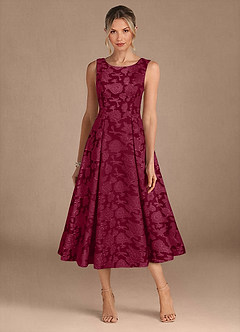 Azazie Fulton vestidos de madre de la novia Vestido de Borgoña de Devorado Floral de Corte En A con Plisado image5