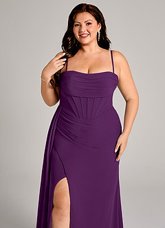 Azazie Amyra Bridesmaid Dresses Grape Sheath Off the Shoulder Chiffon Convertible Dress image11