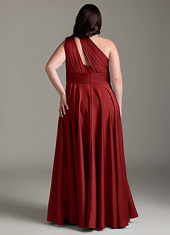 Azazie Charlize Bridesmaid Dresses Pomegranate A-Line One Shoulder Stretch Satin Dress image10