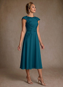 Azazie Crista At-home Try On Dresses Dusty Sage A-Line Lace Chiffon Dress image3