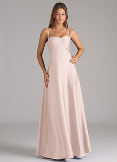 Azazie Valentine Jurken voor bruidsmeisjes Jurk van Stretch Satijn met A-Lijn Korset Blozend Roze image3