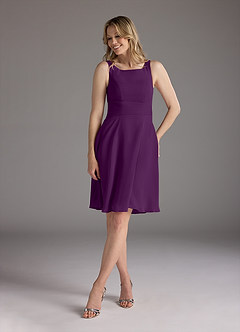 Azazie Shirley Mother of the Bride Dresses Grape A-Line Scoop Pleated Chiffon Dress image5
