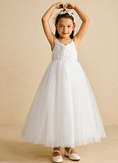 Azazie Buttercup Flower Girl Dresses Ivory A-Line Lace Tulle Dress image4