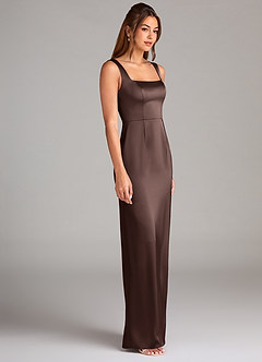 Azazie Flori Bridesmaid Dresses Ganache Sheath Side Slit Stretch Satin Dress image3