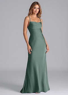 Azazie Seema Bridesmaid Dresses Sea Moss Mermaid Corset Stretch Satin Dress image1