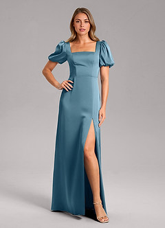 Azazie Fyona Bridesmaid Dresses Bermuda A-Line Pleated Stretch Satin Dress image1