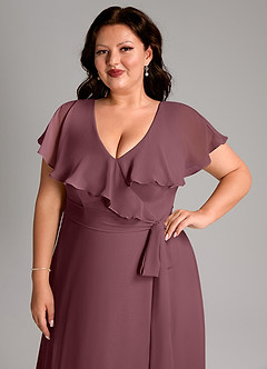Azazie Lainey Robes de demoiselle d'honneur Robe Trapèze en Mousseline de soie avec poches Sangria image13