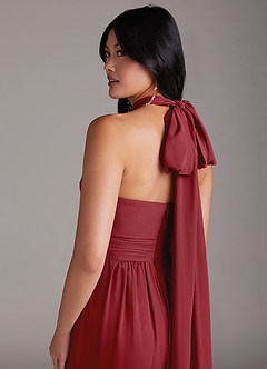 Azazie Lamara Bridesmaid Dresses Pomegranate Off the Shoulder Chiffon Convertible Jumpsuit image11