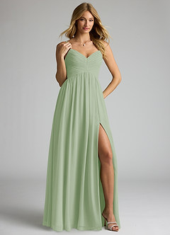 Azazie Alia Bridesmaid Dresses Dusty Sage A-Line Pleated Chiffon Dress image4