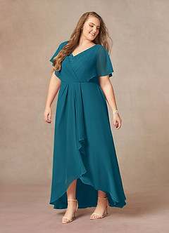 Azazie Eliza Mother of the Bride Dresses Ink Blue A-Line V-Neck Pleated Chiffon Dress image8