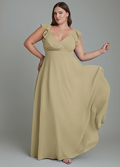 Azazie Leilani Bridesmaid Dresses Moss Green A-Line Pleated Chiffon Dress image8