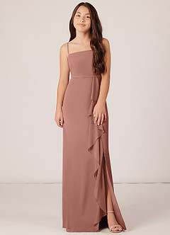 Azazie Kaylee Junior Cedar Rose A-Line with Belt Chiffon Dress image1