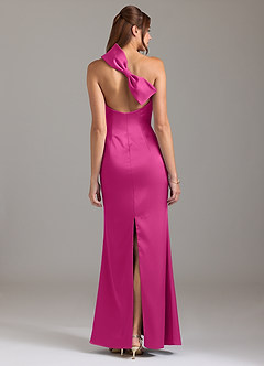 Azazie Arleth Vestidos de damas de honor Vestido de Fucsia de Satén Elástico de Corte en A con Hombro unilateral image5