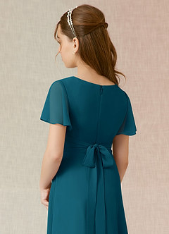 Azazie Induh Junior Ink Blue A-Line Ruched Chiffon Dress image5