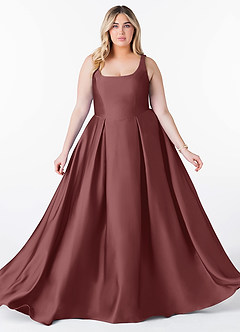 Azazie Neve Vestidos de damas de honor Vestido de Acai de Satén Elástico de Princesa con Con bolsillos image10