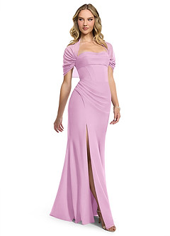Azazie Zia Vestidos de damas de honor Vestido de Rosa Caramelo de Gasa de Corte Recto Convertible con Corte Lateral image3