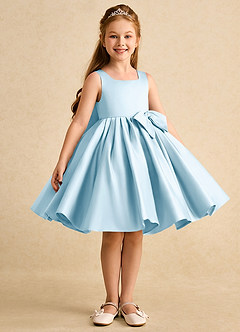 Azazie Jessie vestidos de niña de las flores Vestido de Azul Cielo de Satin Mate de Corte En A con Lazo image4