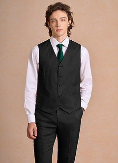 front Harrison Negro Chaleco de traje 100% lino