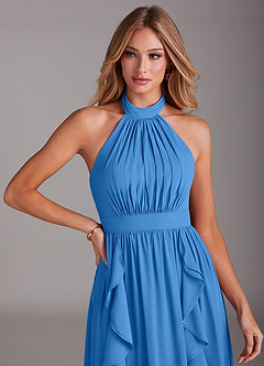 Azazie Avary Bridesmaid Dresses Blue Jay A-Line Pleated Chiffon Dress image6