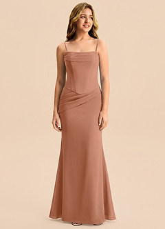 Azazie Sorrel Junior Meerjungfrau-Linie Plissee Chiffon Kleid Bronzer image6