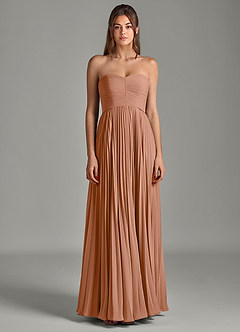 Azazie Chiana Robes de demoiselle d'honneur Robe Trapèze en Mousseline de soie Sans bretelles Bronze image4