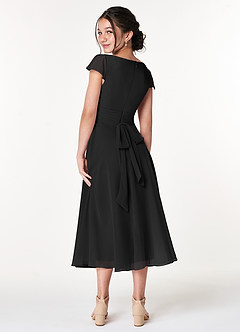 Azazie Payton Junior Black A-Line Bow Chiffon Dress image2
