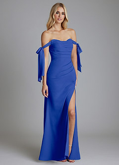 Azazie Nehemia Brudtärnklänningar Klä av Sjöjungfru i Chiffong Av axeln Kungsblå Konvertibel image5