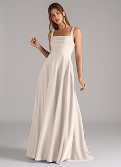 Azazie Shaude Bridesmaid Dresses White Alabaster A-Line Pleated Stretch Satin Dress image6