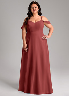 Azazie Marley Robes de demoiselle d'honneur Robe Trapèze Convertible en Mousseline de soie Épaules dénudées Terracotta image11