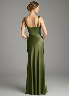Azazie Alouette Bridesmaid Dresses Olive Mermaid Pleated Stretch Satin Dress image2